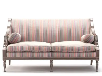 Black and White Striped Antique Sofa 3D model