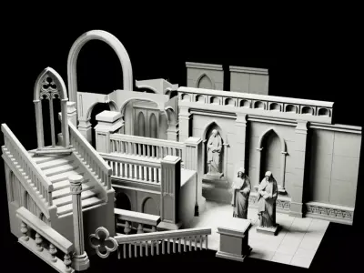 Gothic Interior Kit Mid-Poly Free 3D model