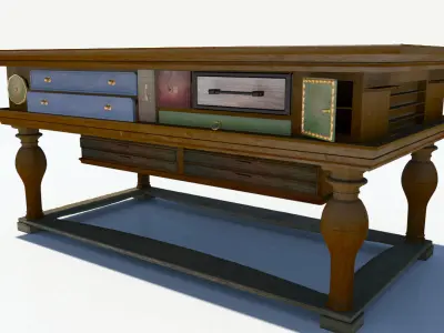Antique Table with many drawers 3D model