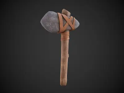 Primitive stone axe Low-poly 3D model
