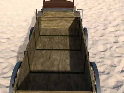 Wagon old wooden cart on beach Low-poly 3D model