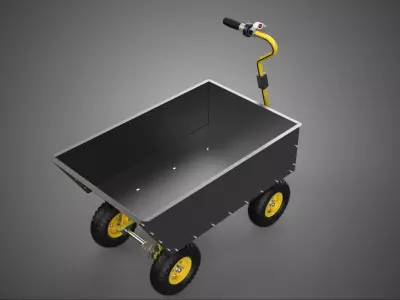 BLACK YELLOW ELECTRIC MOTORISED TROLLEY CART TRAILER WHEELBARROW 3D model