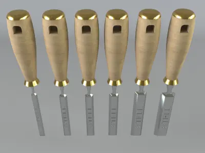 Chisel five wooden screwdrivers 3D model