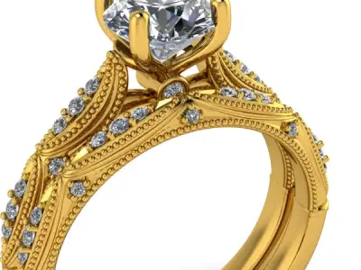 Antique Classic Vintage Milgrain  Engraved Wedding Ring  Jewelry 3D print model