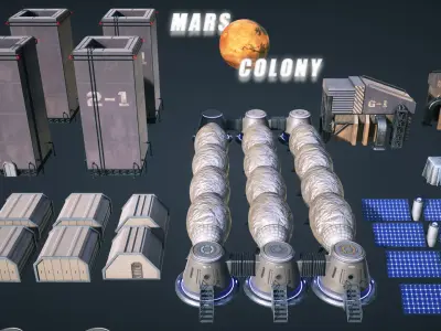 Mars Colony KitBash Pack Low-poly 3D model
