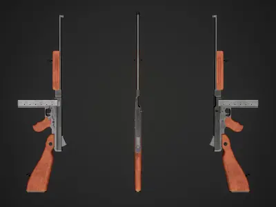 Game-Ready Thompson M1A1 SMG Low-poly 3D model