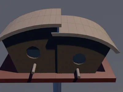 Birdhouse bird house on pole Low-poly 3D model