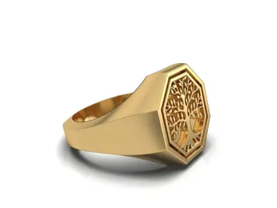 OCTAGONAL MEN RING WITH TREE OF LIFE 3D print model