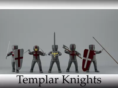 set of templar knights Low-poly 3D model