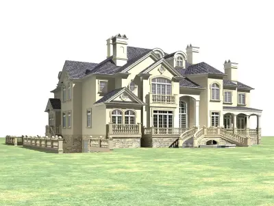 Villa mansion on field 3D model