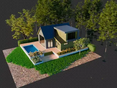 Modern Pool House - 3D Visualization Scene Low-poly 3D model