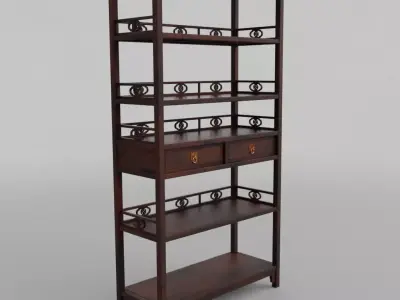 Chinese Book Shelf with PBR textures - reconstrutable 3D model