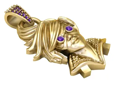 14K Gold Masked Hero Pendant with Amethyst Vision 3D print model