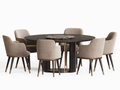 Dining Set table with four chairs velvet 3D model