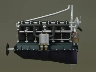 Mercedes DIII Vintage Aircraft Engine 3D model