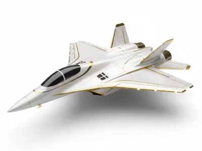 Luxury Stealth Fighter 3D Model Pristine Gold Warplane Low-poly 3D model