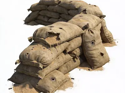 Battle Damaged Sandbag Defensive Line 3D Asset Low-poly 3D model