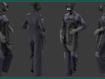 female welder uniform with texture 3D model