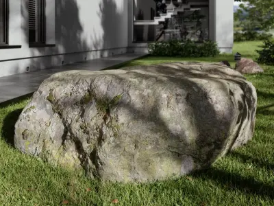  Lightly Mossy Smooth Large Rock Boulder Model 