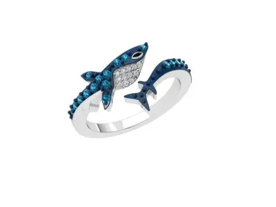 Diamond Accent Shark Ring 3D print model