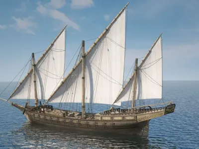 Xebec sailing ship 3D model