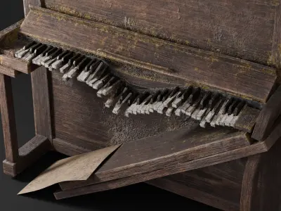 Old Broken Wooden Piano Low-poly 3D model