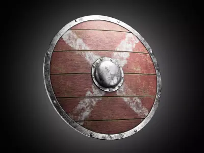 Slavic round wooden shield Low-poly 3D model