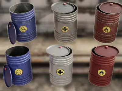 Metal Barrels Pack Low-poly 3D model