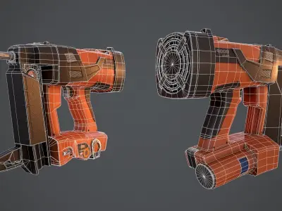 NailGun - PBR Game Ready Low-poly 3D model orange nail gun Low-poly 3D model