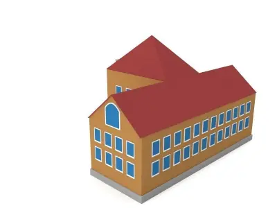 Game Ready School building Low-poly 3D model