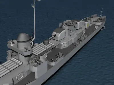 Fletcher Class Destroyer DD-581 USS Charrett 3D model