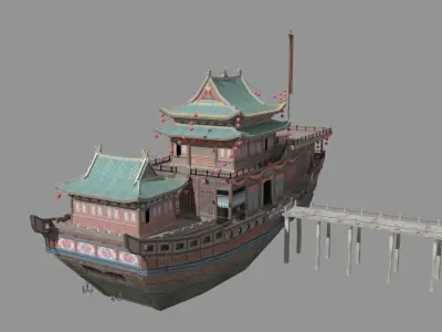 Ancient Chinese merchant ships Low-poly 3D model