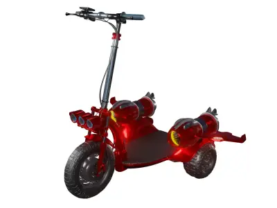 Red tri-wheel electric scooter with turbojet and wing Low-poly 3D model