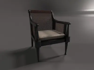 Dark Ash Cane Bergere Chair Low-poly 3D model