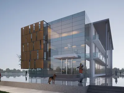 modern realistic building Low-poly 3D model