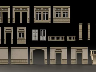 CLASSIC EUROPEAN KITBASH 01 MODULAR BUILDING WITH INTERIOR Low-poly 3D model