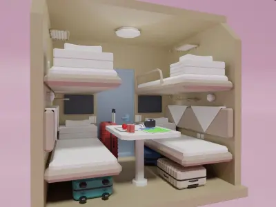 Lowpoly Sleeper Train Interior Low-poly 3D model