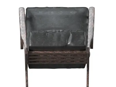 Old Leather arm chair with wooden frame 3D model