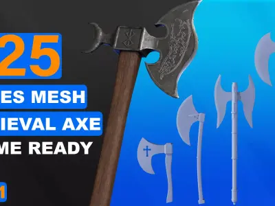 Medieval Basemesh Axe Game Ready Low-poly 3D model