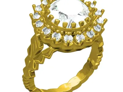 Antique Large Diamond Halo Engagement Ring 3D print model