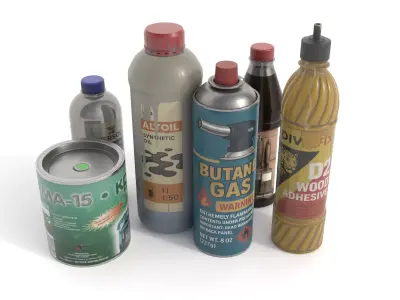 Industrial liquids and chemicals colection Low-poly 3D model