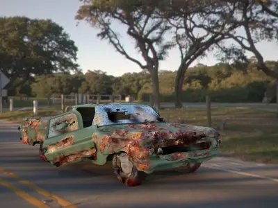  green classic smashed car 3d model 3D model