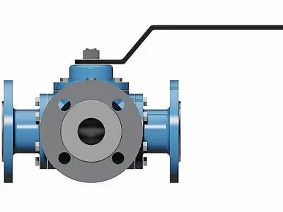 3-Way Manual Ball Valves - DIN Flanged Ends -  3D model