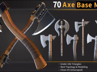 70 Axe Base Mesh - VOL 01 - Ready for Game Low-poly 3D model