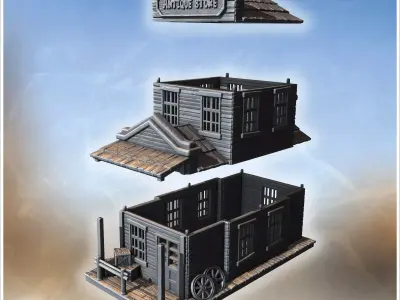 Antique store with extended porch stacked crates large display w 3D print model