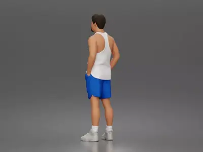 Man stands hands in pockets wearing tanktop shorts 3D print model