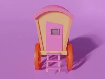  Low Poly Cartoon Wagon  Low-poly 3D model