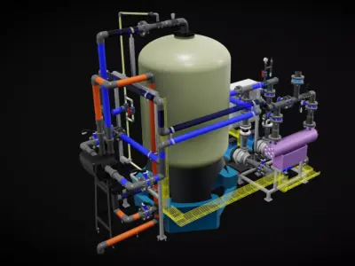 15 m3h Industrial Sand Filter System with Autovalve 3D model