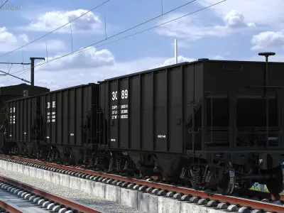 USA Diesel Locomotive with Coal Hopper Cars 3D model