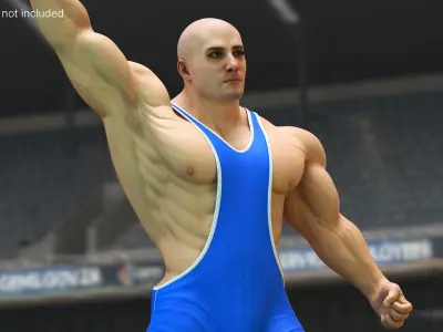 Athletic Male Victory Pose in Asics Blue Singlet 3D model
